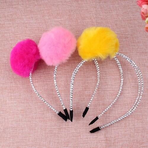 Artificial Fluffy Fur Ball Hairband Girls Headband Pompom Balls Hairhoops Hairbands Womens Hair Accessories