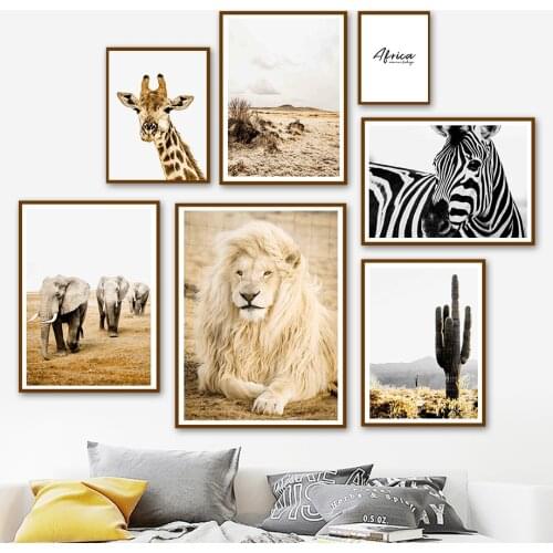 Cactus Grass Giraffe Zebra Lion Elephant Animal Wall Art Canvas Painting Nordic Posters And Prints Wall Pictures Kids Room Decor