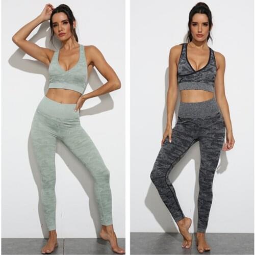 Fitness Yoga Set Women Camouflage Seamless Sportsuit Top Bra and Leggings Sports GYM Running Set Workout Tights Pant Push Up Hip