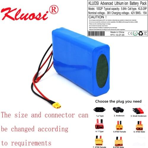 KLUOSI 36V 5.8Ah 6Ah 10S2P 250W 450W 42V Lithium Battery Pack Electric Scooter Unicycle Ebike with 15A BMS M365 Pro Extend Range