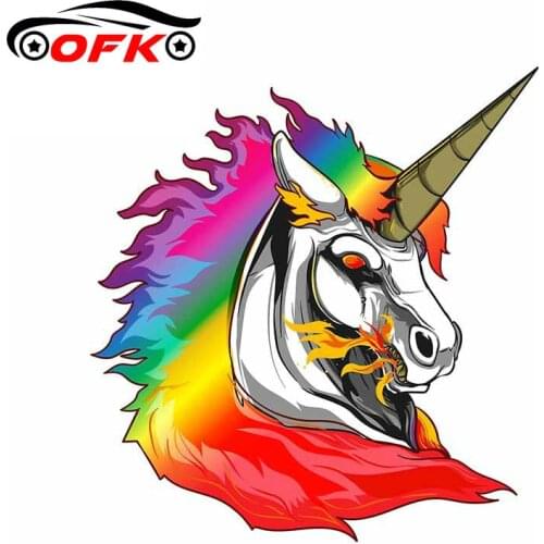 OFK Metal Rainbow Unicorn Cartoon Sticker Vinyl Auto Accessories Window Styling Decal PVC 13cm*12cm