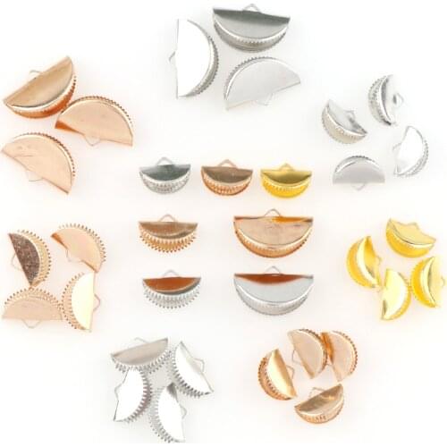 Gold 13/15/20mm Metal Iron Half Round Cove Clasps Cord End Caps String Ribbon Leather Clip Foldover Jewelry Connectors Crimp