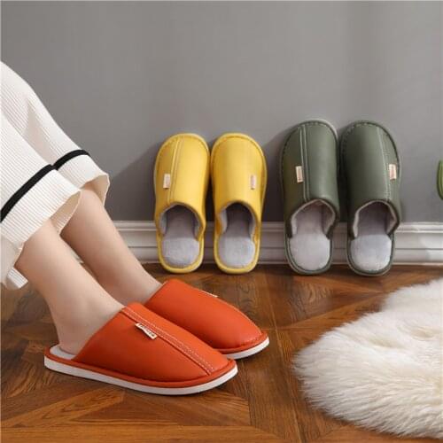 Mens Winter Waterproof Home Slippers Womens Household Casual Slides Lovers' Fashion Consice Soft Non-slip PU Slipper for 2021
