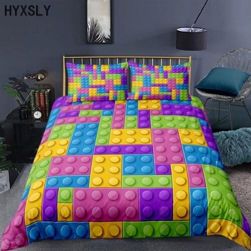 Tetris Puzzle Game Duvet Cover with Pillow Case Funny Games Colorful Printed Kids Bedding Set Comforter Custom 2/3pcs Bedclothes