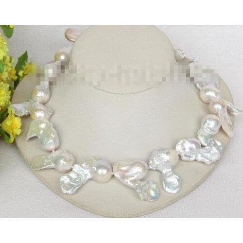 Natural 18" 35mm baroque white Reborn keshi pearls necklace