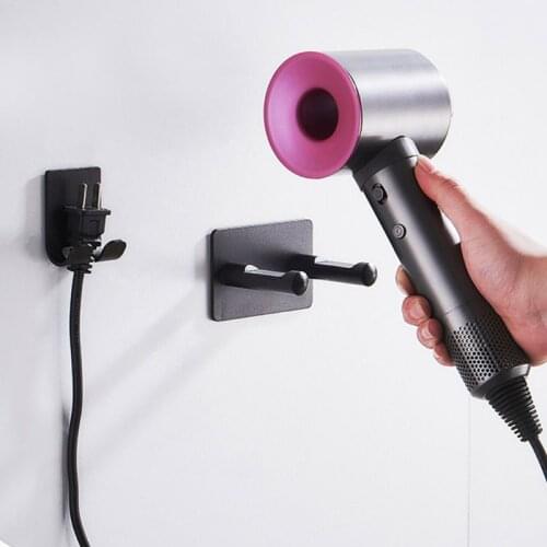Rustproof Metal Wall Mount Bracket Waterproof Punch-free Storage Hook Hanger for Hair Dryer Power Cable Holder Organizer