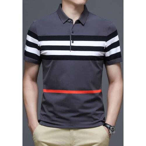 2021 new 96 cotton short sleeve polo shirt Europe station mens stripe printing fashion short sleeve dad business dress