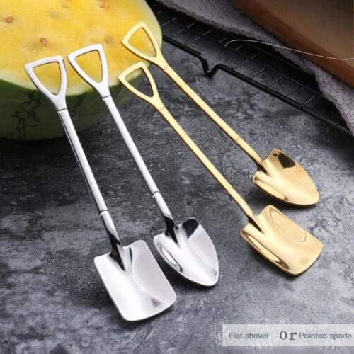 New Suit Stainless Steel 410 Creative Coffee Spoon Ice Cream Spoon Long Handle Dazzle Colour Engineer Shovel Engineer Spoon