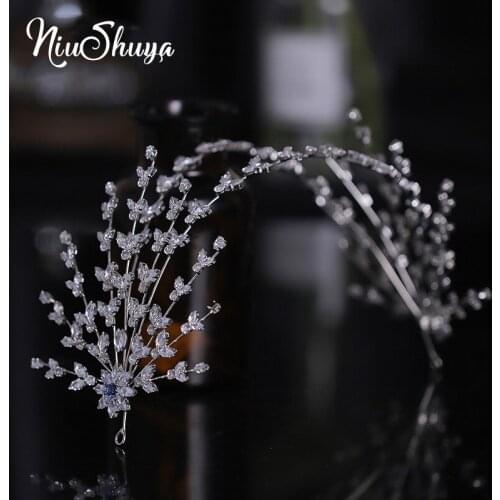 NiuShuya Crystal Headbands Luxury Bridal Crowns Elegant Cubic Zircon Headwear Prom Hair Wear Wedding Jewelry Cz Tiaras