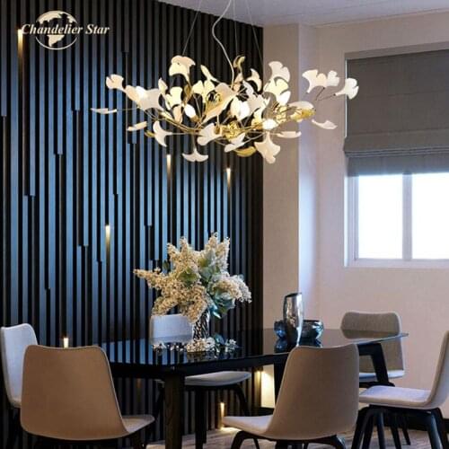 Luxury LED Copper Chandeliers Lighting Modern Ceramic White Gold Lamps Lustre Bedroom Living Room Staircase Lights Fixture Decor