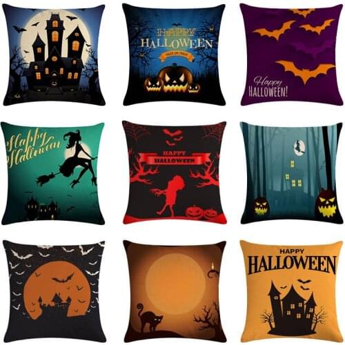 Happy Halloween Pillow Cases Cotton Linen Classic Gothic Dark Style Home Decor Sofa 45x45cm Pumpkin witch Bat Cushion Cover