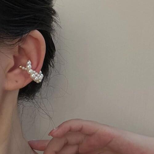 Non Pierced Earrings Korean Fashion Gold Asymmetry Pearl Earcuff Fake Piercing Cute Ear Cuff Earrings Clip on Jewelry