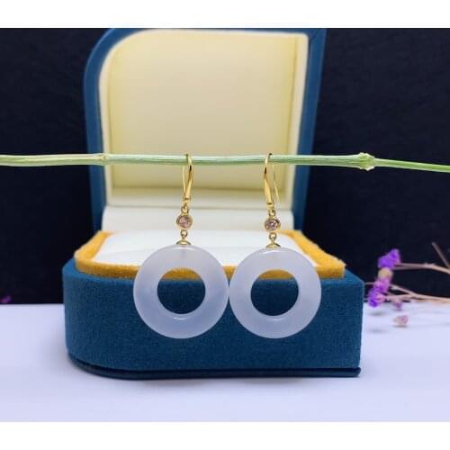 SHILOVEM 18k yellow gold real Natural white Jasper drop earrings classic fine Jewelry women wedding gift new 10mm yze20205541hby