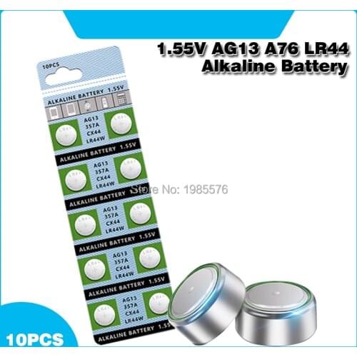 10pcs/card AG13 LR44 LR1154 SR44 A76 357A 303 357 LR44W Battery Coin Cell 1.55V Alkaline For Watches Toys