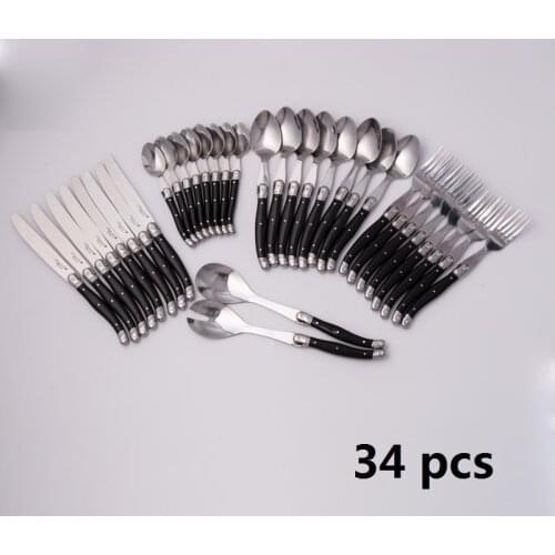 34pcs Laguiole Style Dinnerware set Stainless Steel Steak Knives Fork Teaspoon Salad Spoon Black Red Western Dinner Set Gift