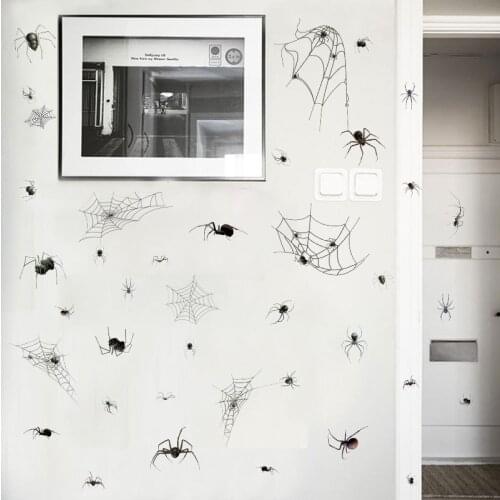 Horror Spider Web Wall Stickers Halloween Decorations for Home Party DIY Self-adhesive Room Decor 3D Scary Wallsticker Wallpaper