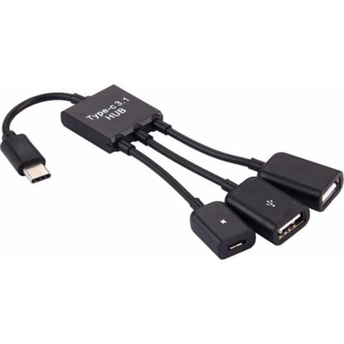OTG 3 Port Type-C USB3.0 Power Charging Hub Cable Spliter Connector Adapter For Smartphone Computer Tablet PC Data Wire