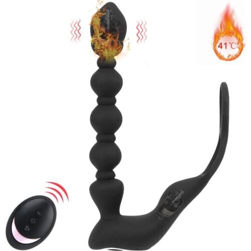 OLO Dual-use 10 Speed Vibration Butt Plug Remote Control Prostate Massager Intelligent Heating Cock Ring Wearing Anal Beads