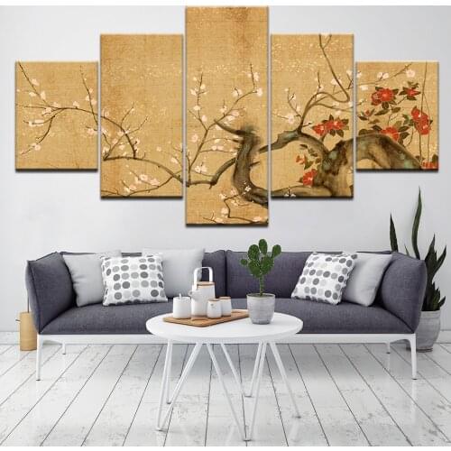 Japanese Cherry Blossoms 5 Piece Hd Wallpapers Art Canvas Print Modern Poster Modular Art Painting for Living Room Home Decor