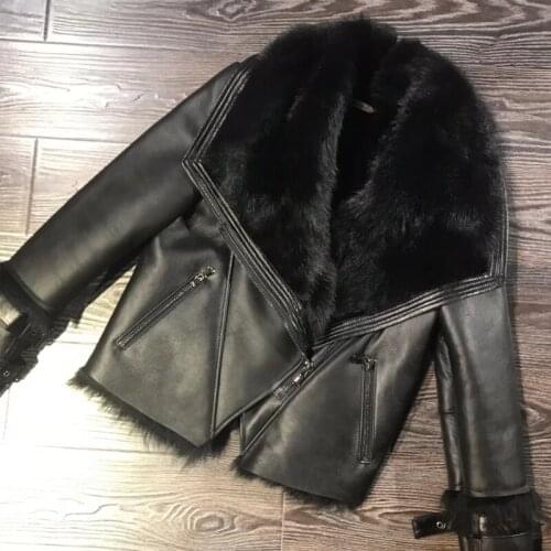 Ladies real lambskin shearling jacket women genuine sheep leather coat