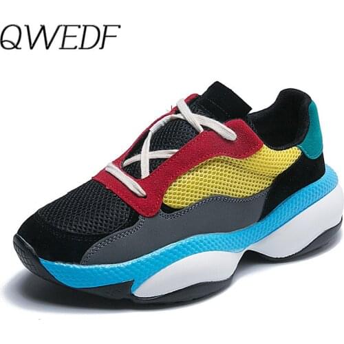 QWEDF 2019 New Women Casual Shoes Mesh Comfortable breathable Platform Woman Sneakers Ladies Trainers chaussure feminino K7-35