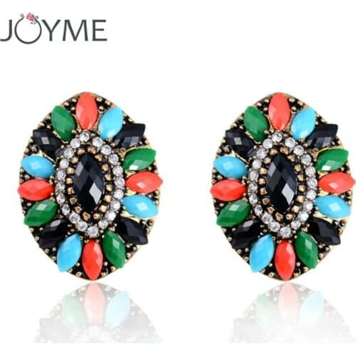 Joyme Brand Newest Style Tribal Ethnic Boho Charm Earrings Multi Color Resin Beads Stud Earings for Women oorbellen