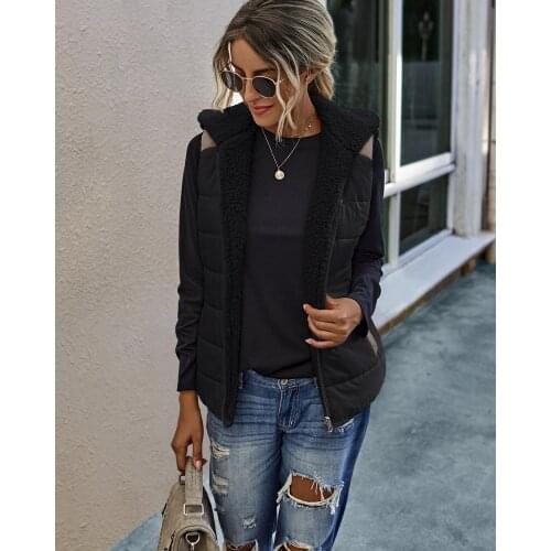 Hot sale fashion street simple womens zipper solid color vest with hat coat