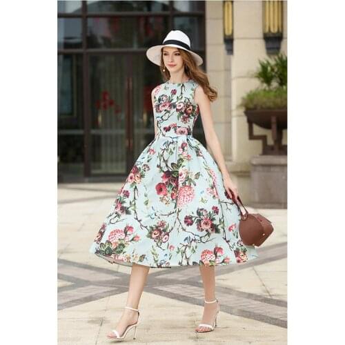 Urumbassa womens dress 2018 summer runways floral print sleeveless ball gown dress sweet Vest Dress ladies party dress