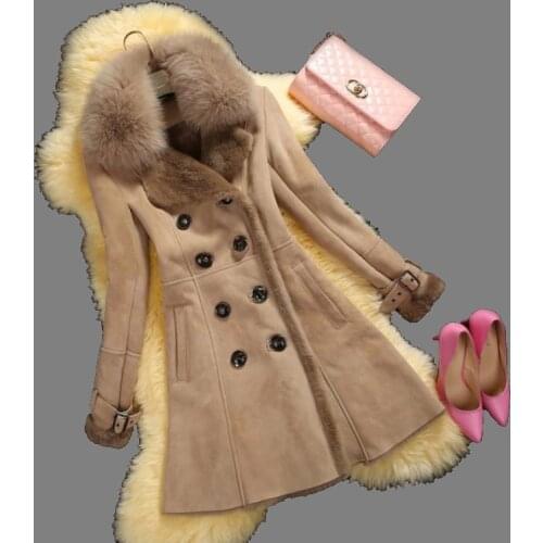 Women Suede Fur Winter Coat Fashion Thick Faux Sheepskin Long Jacket Overcoat Female Solid Warm Trench Coats