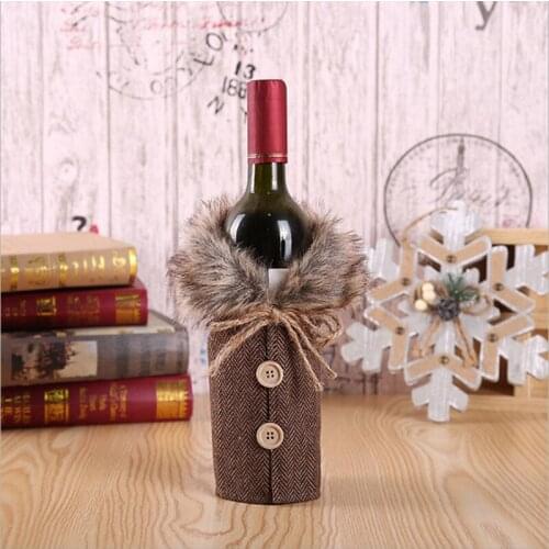 1Pc Christmas Wine Bottle Cloth Decorations for Home 2 Colors Senior Fur Coat Bottle Cloth Cover Xmas New Year Table Accessories