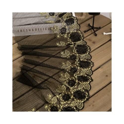 1Yard /23cm Gold Black Polyester Soft Mesh Embroidery Lace Trimmings Dress Accessories Lace Fabric Sewing Crafts Doll Material