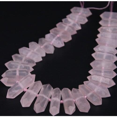 15.5"strand Natural Rose Quartzs Faceted Double Point Loose Beads,Raw Crystal Gems Slice Stick Bullet Pendant For Jewelry Making