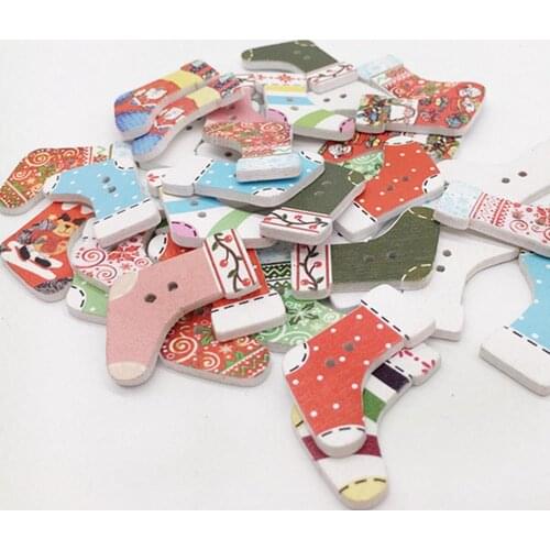 16pcs/lots 30x21mm Random Mixed Colors Painted Wooden Christmas Sock Buttons DIY Handmade Christmas Party Decorations Accessorie