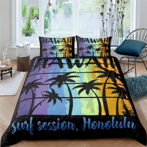 Luxury 3D Coconut Tree Print 2/3Pcs Kids Bedding Set Comfortable Duvet Cover Pillowcase Home Textile Single Queen and King Size