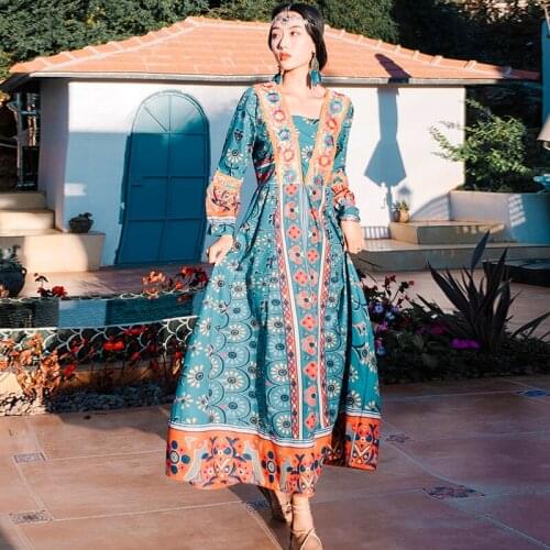 2021 Boho Vestidos Vintage V Neck Women Dress Fashion Spring Autumn Long Sleeve Womens Clothing Party Club Dresses New WPY2412