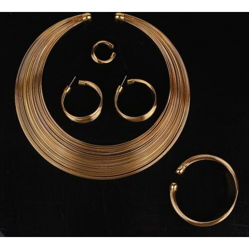 4Pcs/Set Exotic Nigerian Bridal Circle Necklace Earrings Bracelet Ring Jewelry set wedding party engagement Jewelry set
