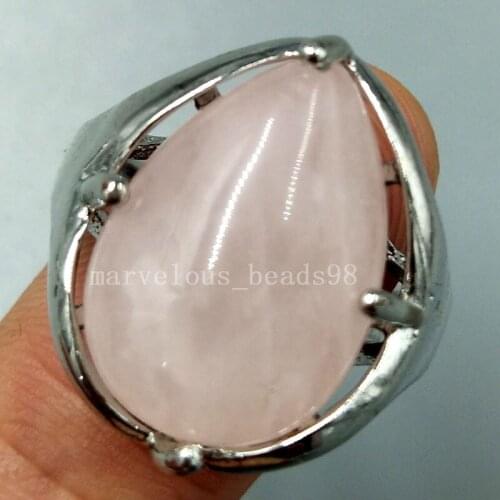 Free Shipping Beautiful jewelry Pink Crystal Women Men Art Water Drop Ring 7~12" Adjust Size PC5240