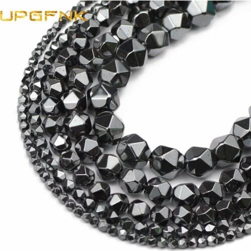 Natural Faceted Black Hematite Stone Beads Round Loose Spacer Beads for Jewelry Making DIY 2/3/4/6/8/10mm Bracelet Necklace