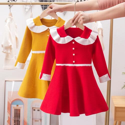Kids Girls Autumn Sweater Knitted Princess Dress Children Toddler A-line Clothes