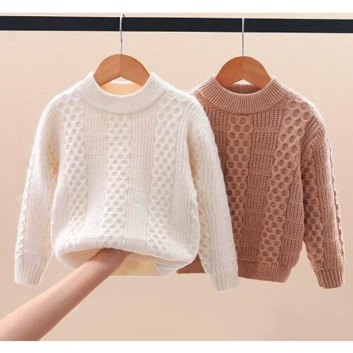 Childrens Sweater 2020 Autumn and Winter New Fashion Big Boys and Girls Plus Velvet Thick Skin-friendly Student White Sweater