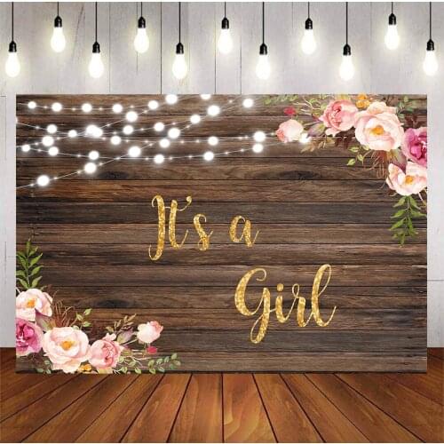 Its Girl Flower Wood Wall Backdrops for Photoshoot Photo Background Baby Shower Photography Kids Picture Party Event