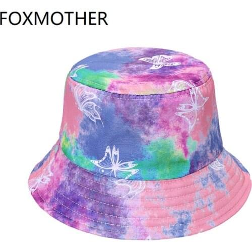 FOXMOTHER New Fashion Summer Sun Fishing Caps Rainbow Butterfly Print Bucket Hats Fisherman Caps Women Men 2021