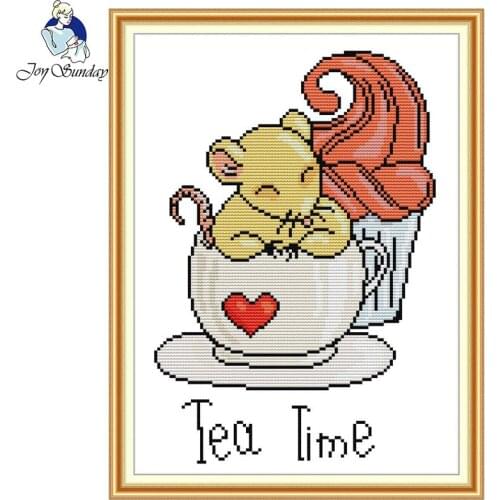 Afternoon tea animal painting counted cross stitch DMC 14CT Cartoon pattern printed canvas embroidery cross stitch home decor