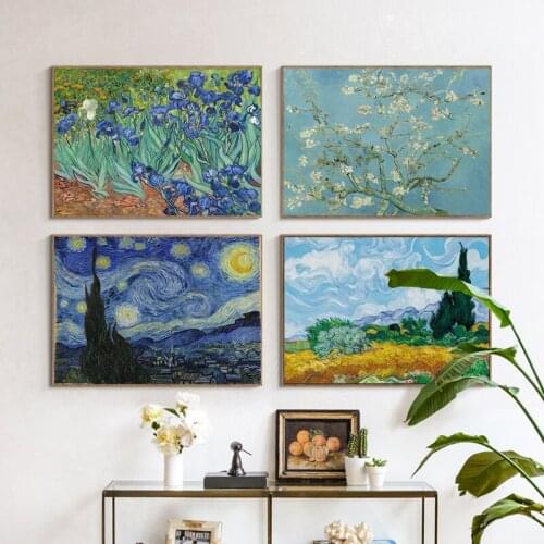 Famous Artist Van Gogh Oil Painting Starry Sky Iris Flower Sunrise Landscape Canvas Painting Print Poster Picture Wall Decor