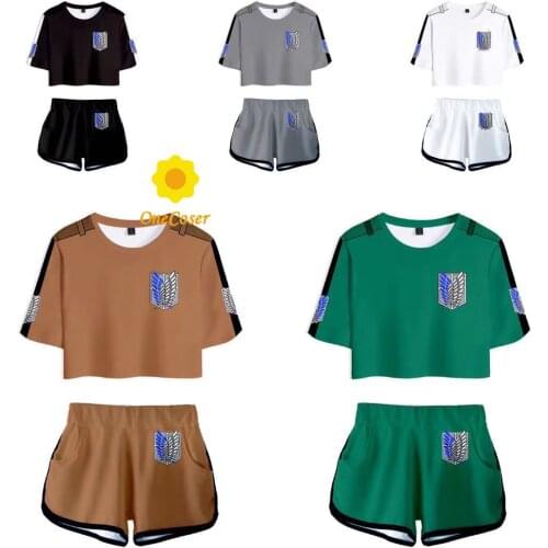 Anime Attack on Titan Cosplay Costume Short T-shirt Showing Belly Sexy Girls Women Wings of Liberty Summer Pajamas Navel Jerseys