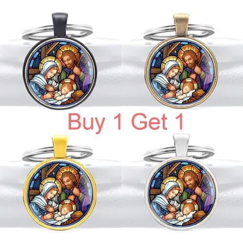 Buy 1 Get 1 Vintage Feast the Holy Family Glass Dome Metal Key Chain Classic Men Women Key Ring Christian Jewelry Gifts Keychain