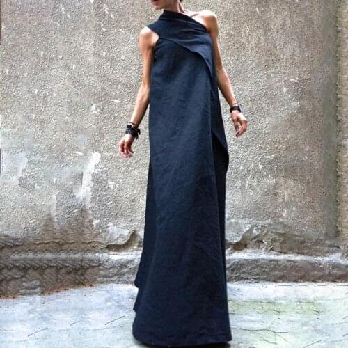 Special Design Linen Dress Woman Split-Joint Sleeveless Long Dress Plus Size Loose One-shoulder Sexy Casual Party Dress Women