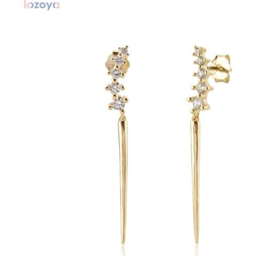 Lozoya 925 Sterling Luxury Jewelry Silver Summer Gold Zircon Line Crystal Zircon Spike Drop Earring Women Wedding Gift 2021