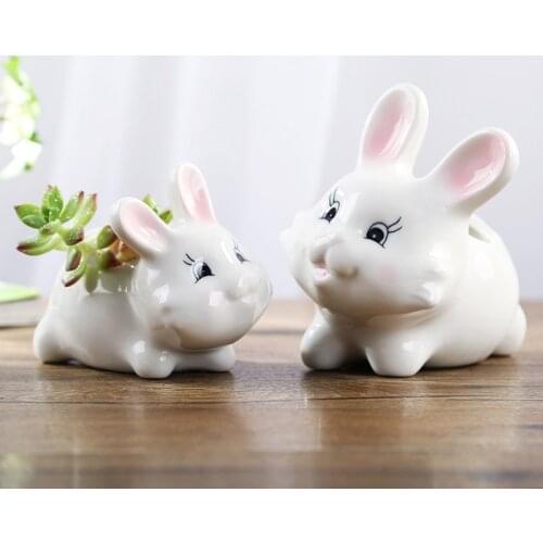 Cute Animal Flower Pot White Ceramic Vase Planter Desktop Ornaments Gardening Home Decor Garden Flowerpot Succulent Plant Pot