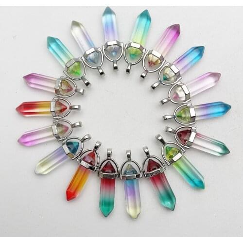 Fashion mixed glass crystal pillar Pendants & necklaces for making Jewelry new charm pendulum accessory 24pcs/lot Free shipping
